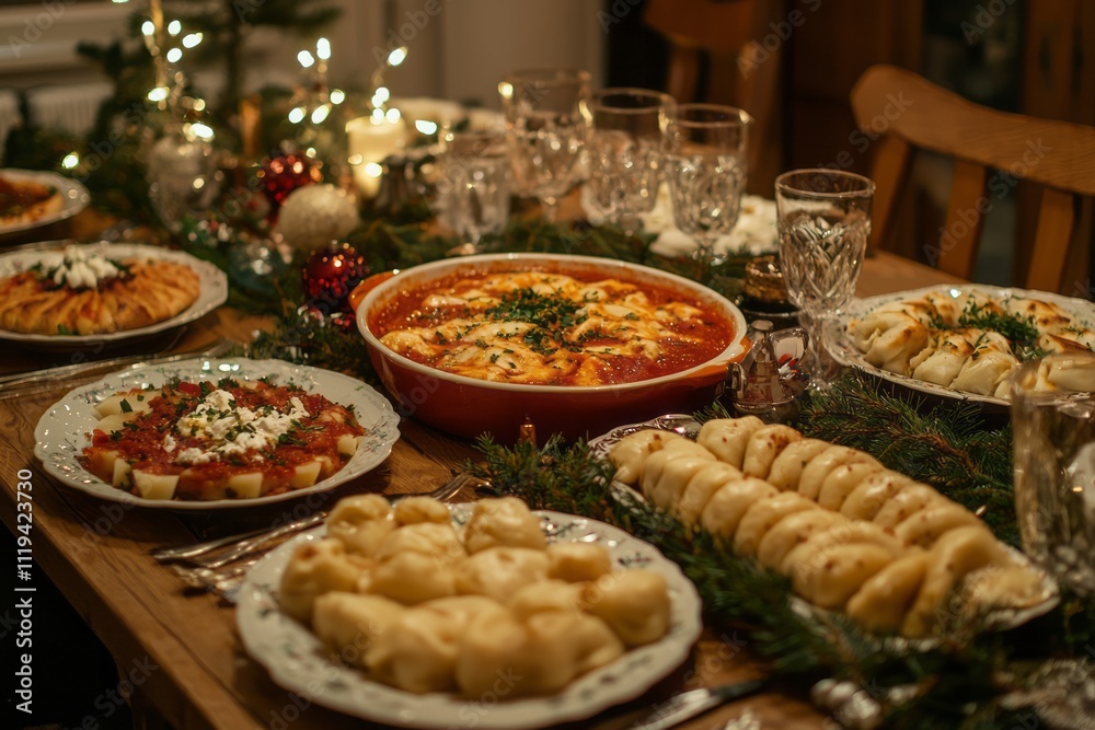 A warm Kwanzaa dinner with dishes like collard greens, black-eyed peas, and cornbread. The family is celebrating around A warm Kwanzaa dinner with dishes like collard greens, black-eyed peas, and cornbread. The family is celebrating around