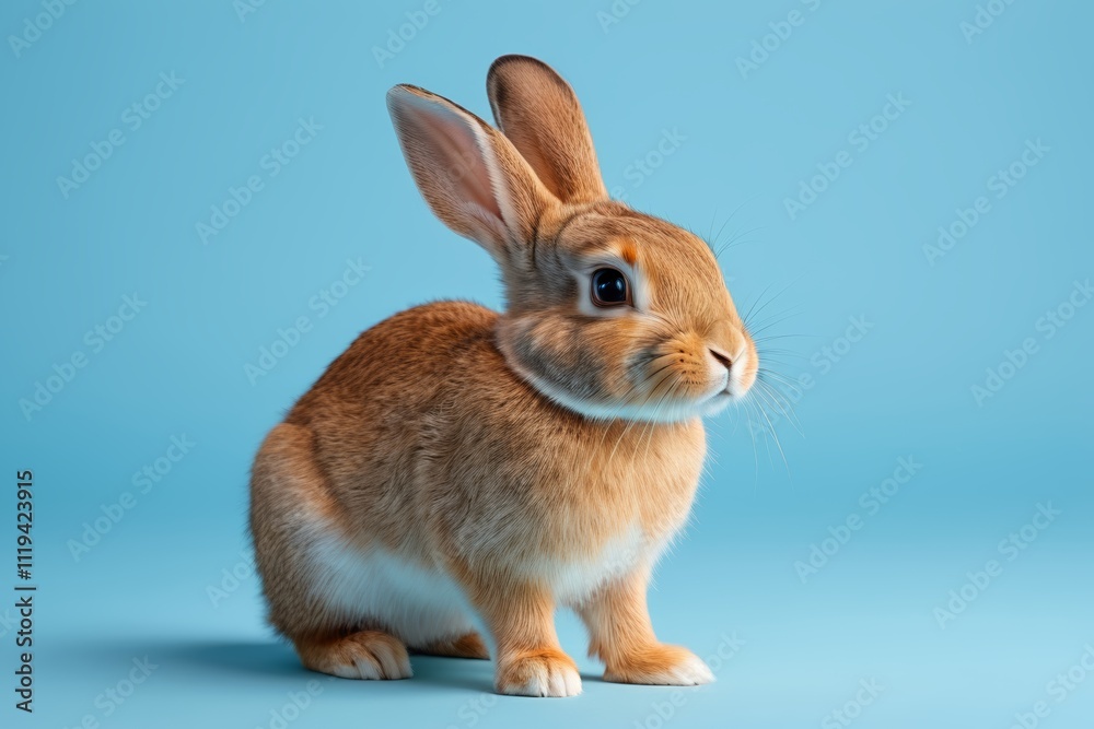 there is a brown rabbit sitting on a blue surface there is a brown rabbit sitting on a blue surface