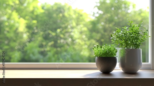 Two Potted Plants on a Windowsill