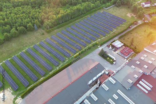 Solar farm from above showing renewable energy efforts photo