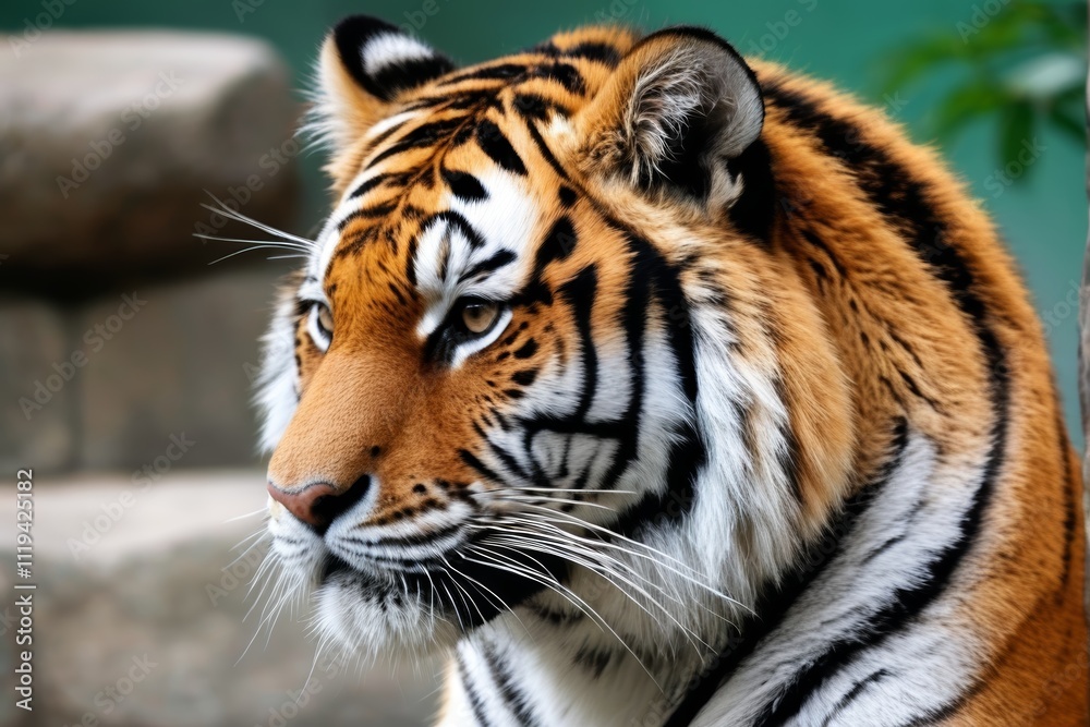 there is a tiger that is sitting on some rocks there is a tiger that is sitting on some rocks