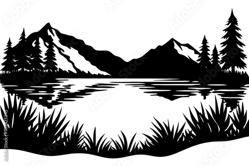 Silhouette of Lake Vector Illustration