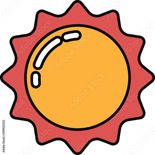 A yellow sun with a red outline