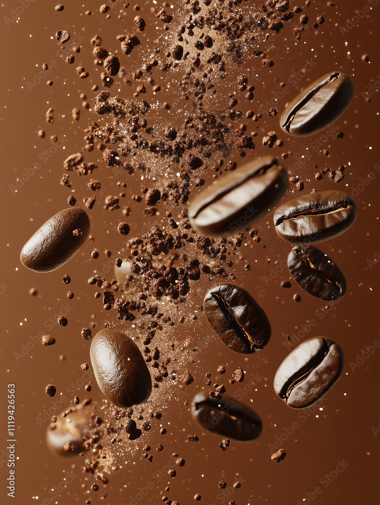 Obraz premium Sfondo con chicchi di caffè. Caffetteria menù. 