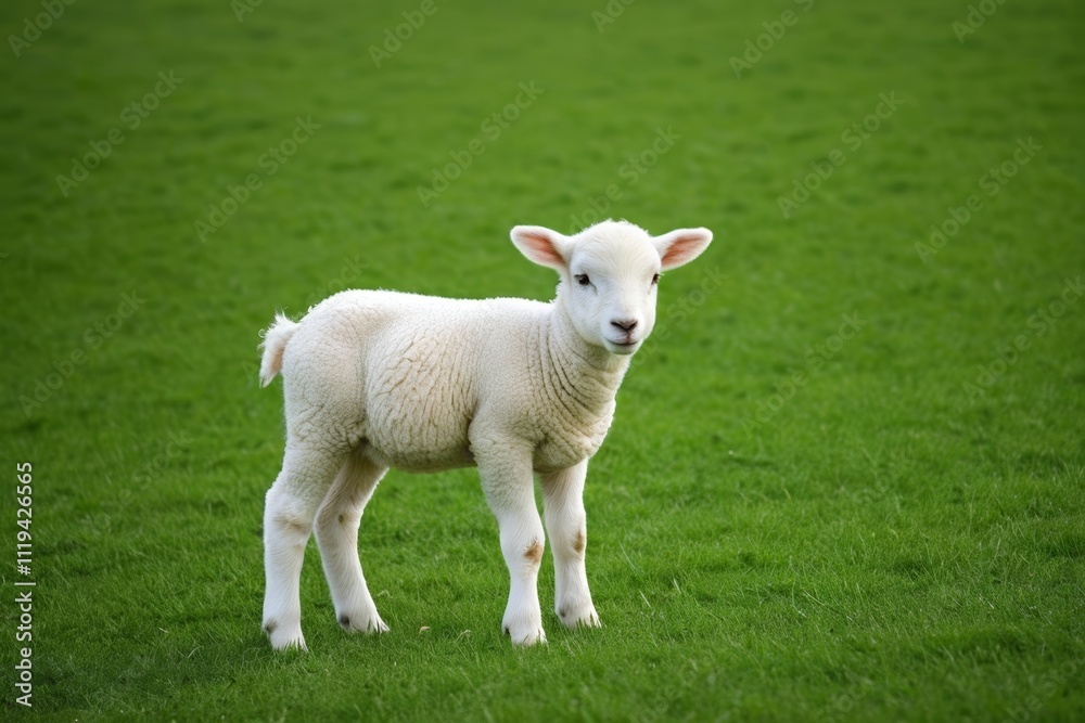 there is a white lamb standing in a field of grass there is a white lamb standing in a field of grass