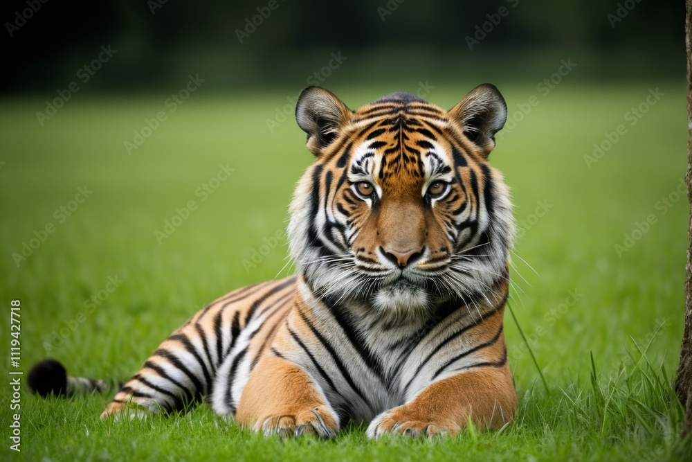 Obraz premium there is a tiger that is laying down in the grass