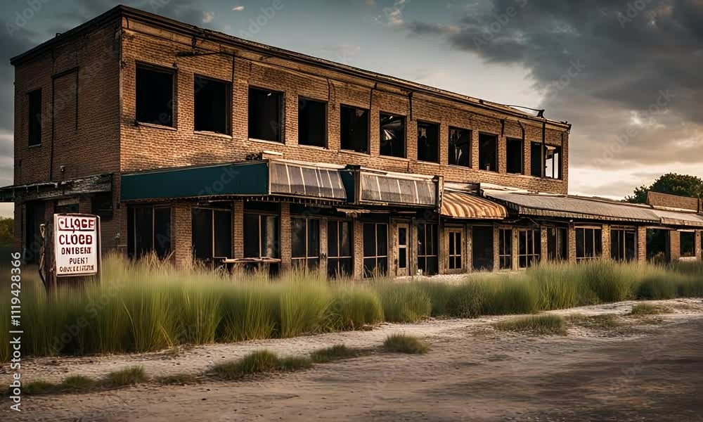 Abandoned restaurant. Empty and closed restaurant. Abandoned restaurant. Empty and closed restaurant.