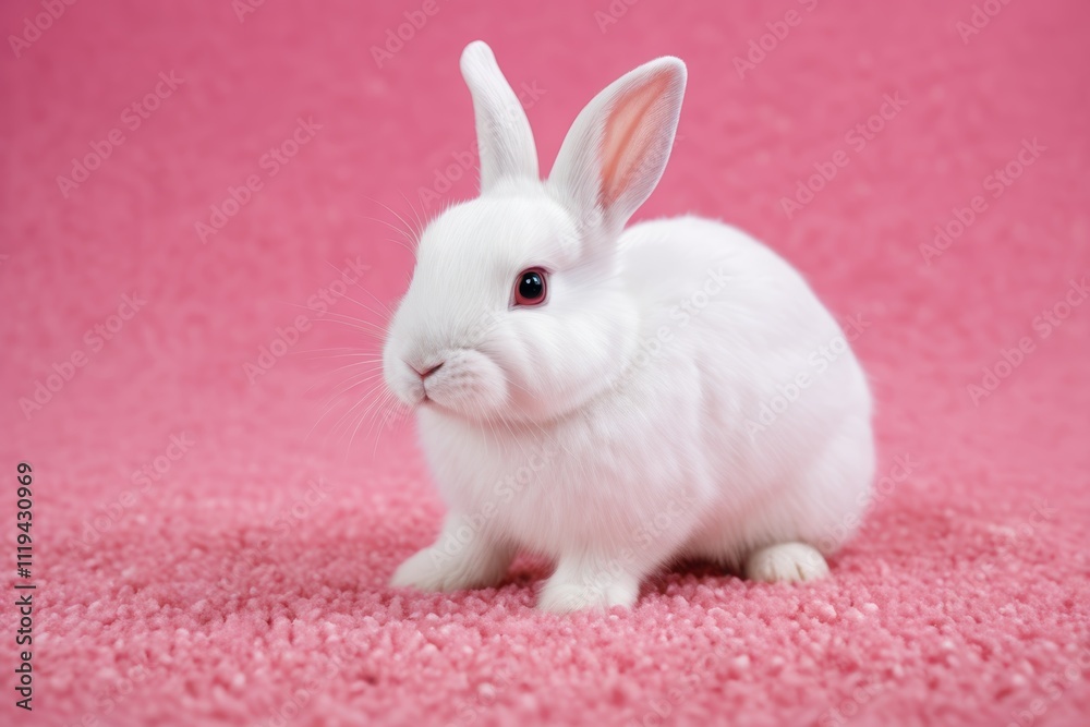 Obraz premium there is a white rabbit sitting on a pink carpet