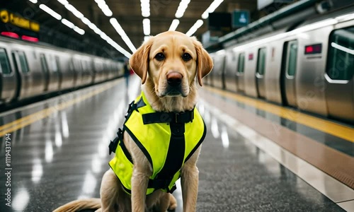 Guide dog at the train station.