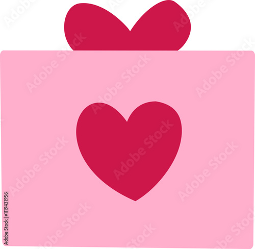 Valentine's Day gift box flat vector illustration.
Isolated Valentine's Day gift wrapping icon.
Transparent background.