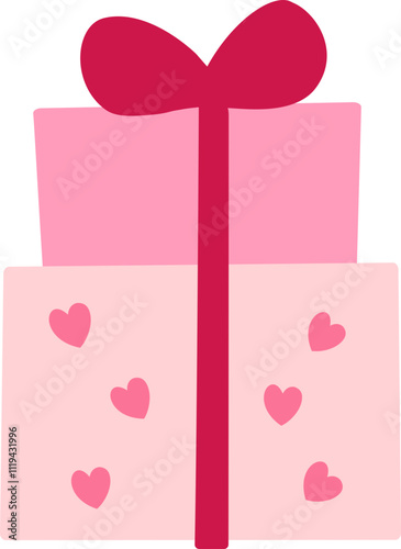 Valentine's Day gift box flat vector illustration.
Isolated Valentine's Day gift wrapping icon.
Transparent background.