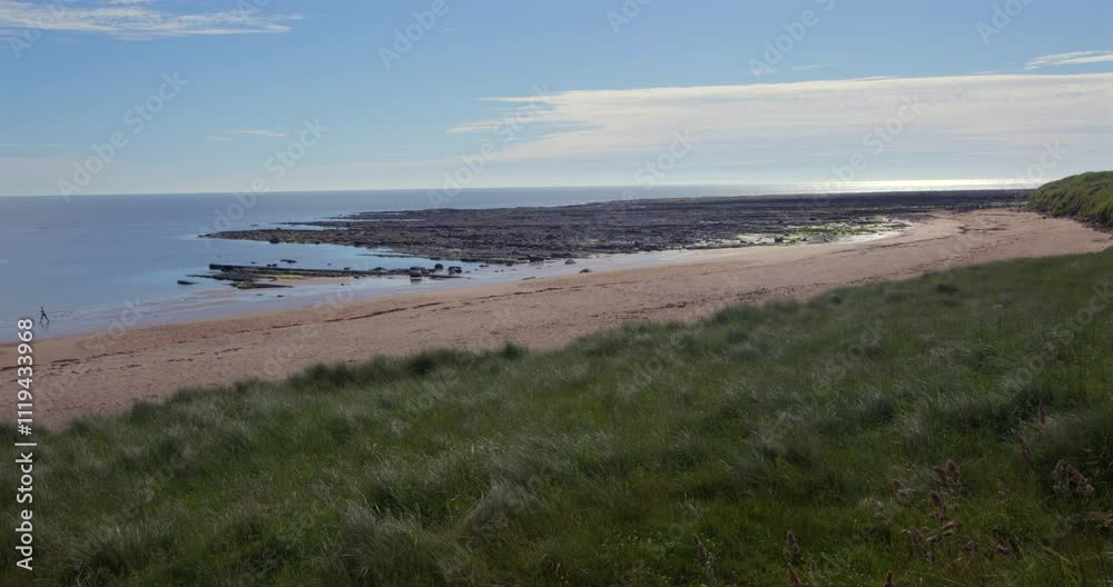 extra wide shot looking east from the dunes at Longhoughton beach of the howdiemony sands at lowtide, Alnwick extra wide shot looking east from the dunes at Longhoughton beach of the howdiemony sands at lowtide, Alnwick