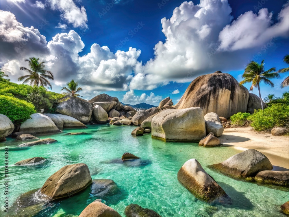 Obraz premium Baths Panorama, Virgin Gorda, British Virgin Islands: Stunning Caribbean Beachscape