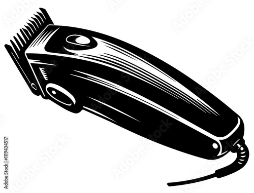 Electric Hair Clippers Vector Isolated Stylised Design for Hairdressers Black on White