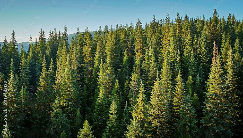 A dense collection of spruce trees in a northern forest, known for their quality in crafting guitars. A dense collection of spruce trees in a northern forest, known for their quality in crafting guitars.