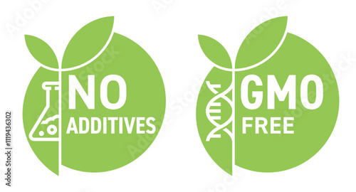 No Additives, GMO free - labels in organic geometric style