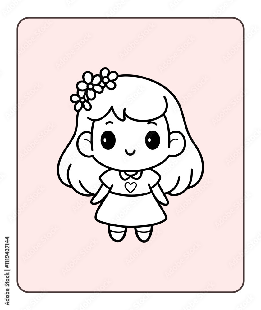 Fototapeta premium learn to color cute girls, coloring books, coloring for children.