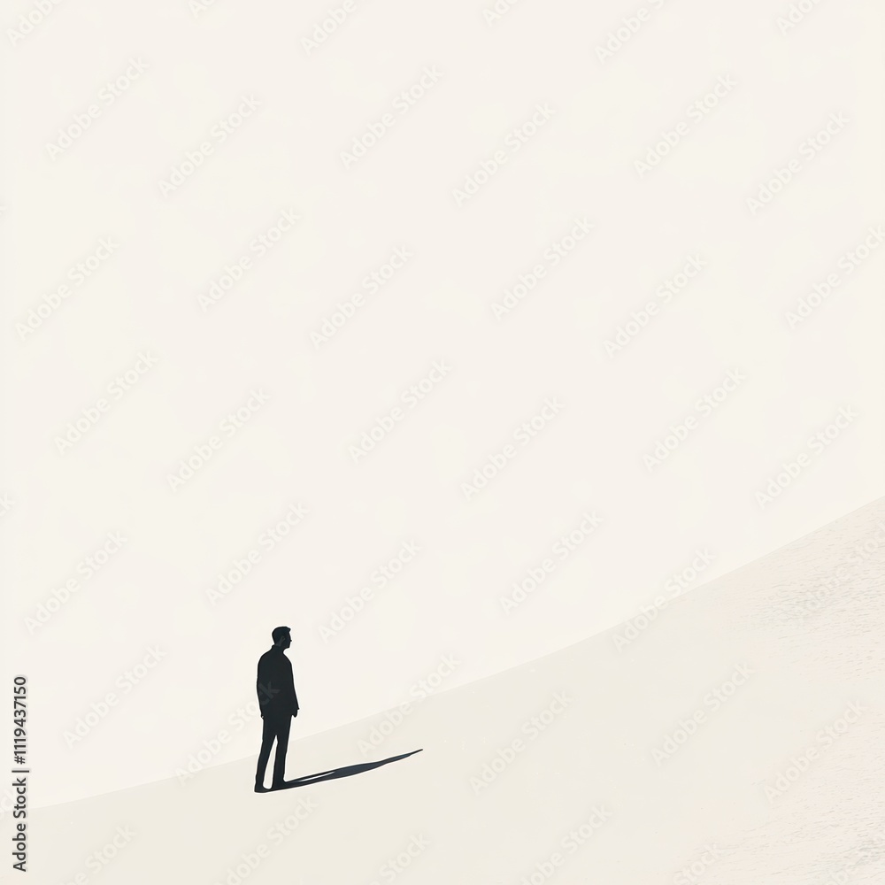 Obraz premium Solitary Figure Observing a Vast White Landscape
