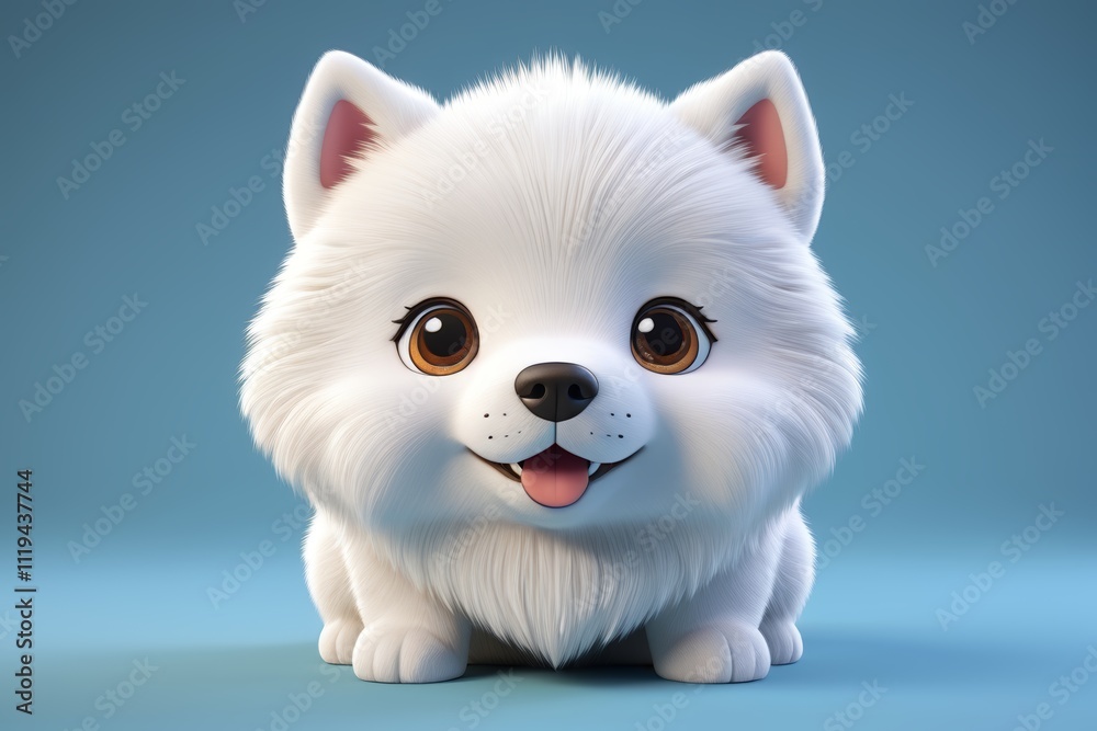 Obraz premium arafed white dog with big eyes and a smile on a blue background
