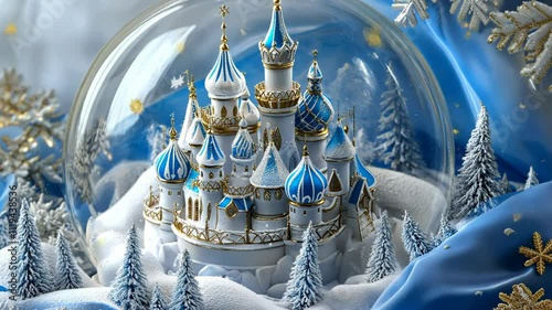 Wallpaper Mural Magical winter castle in a snow globe with blue towers and glittering snowflakes Torontodigital.ca