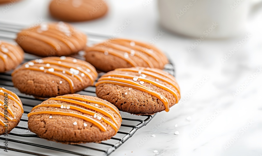 Ginger snaps with caramel drizzle and sea salt. Generative AI Ginger snaps with caramel drizzle and sea salt. Generative AI