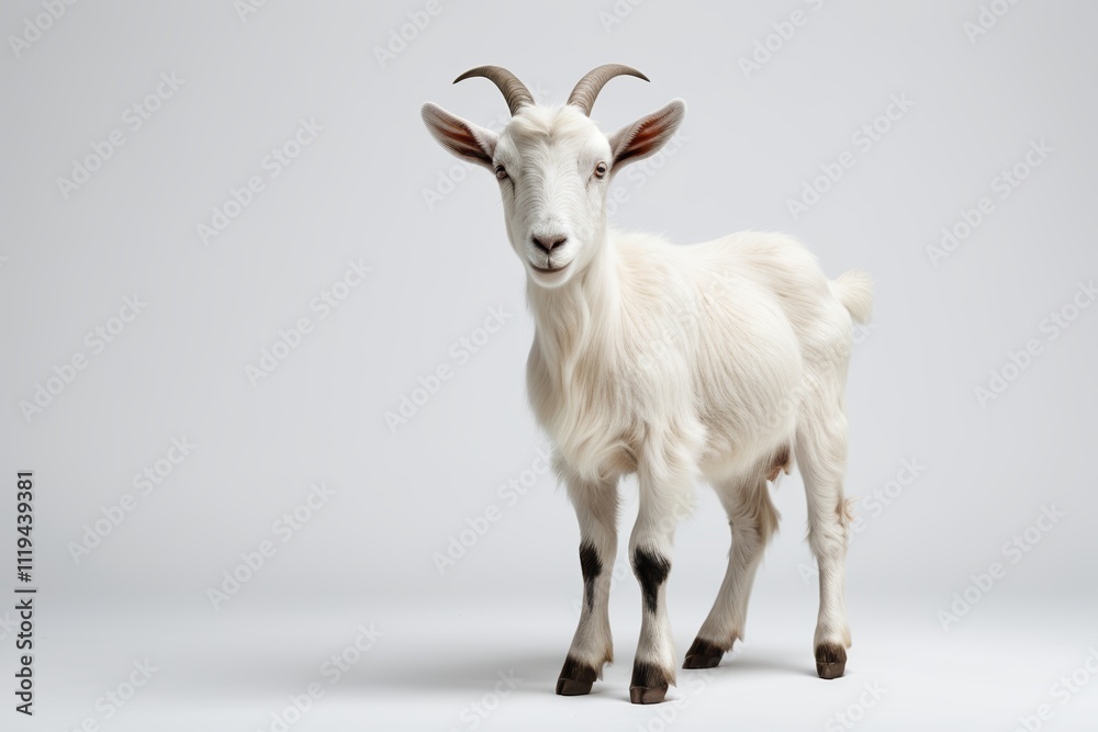 there is a goat standing in a studio with a white background there is a goat standing in a studio with a white background
