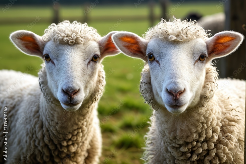 there are two sheep standing next to each other in a field there are two sheep standing next to each other in a field
