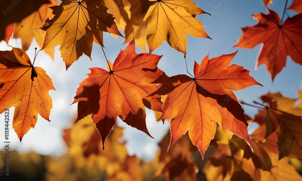 Beautiful red leaves under clear autumn sky