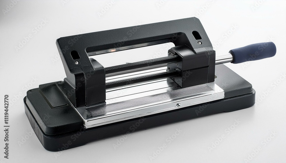 A manual press tool for embossing or cutting on a clean white surface A manual press tool for embossing or cutting on a clean white surface