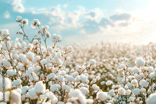 Cotton branches in a cotton field ready for harvest photo