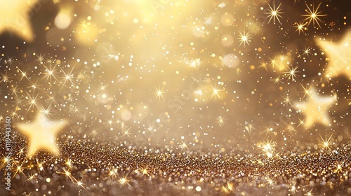 Golden Glitter and Starry Background with a Clear Area for Festive Messaging