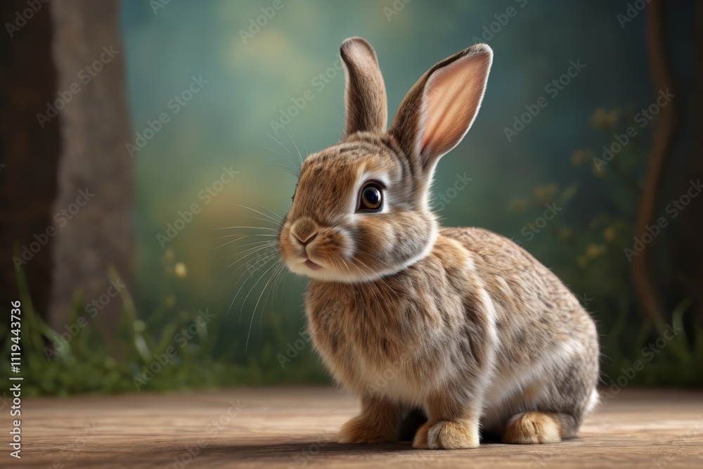 Fototapeta premium there is a rabbit that is sitting on the ground in the woods