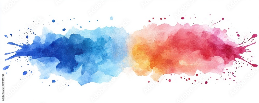 Obraz premium Colorful watercolor splash with blue and red hues on white background