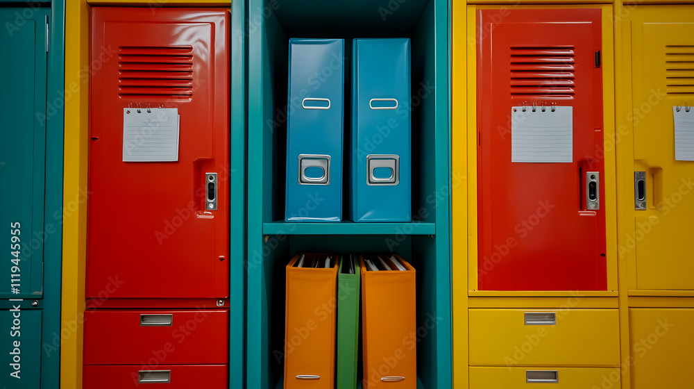 Colorful Lockers and Files Illustration Colorful Lockers and Files Illustration
