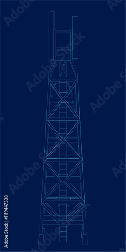 Telecommunications tower for broadcasting and communication services, vector illustration art