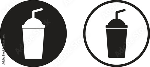 Juice cup icon set in two styles . Cup icon with straw . Drink icon . Vector illustration