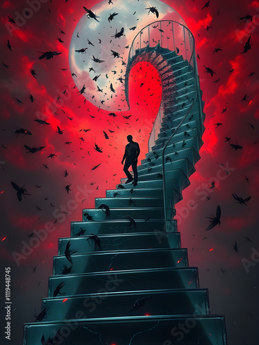 Descent into Madness: Spiral Staircase in Stormy Sky