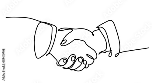Continuous line of two businessmen shaking hands.