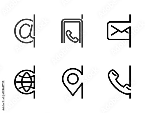 Contact information icons set, in bold line