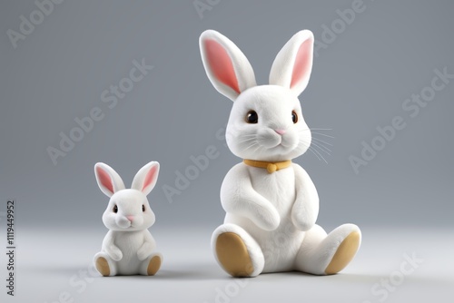 there are two white rabbits sitting next to each other on a table