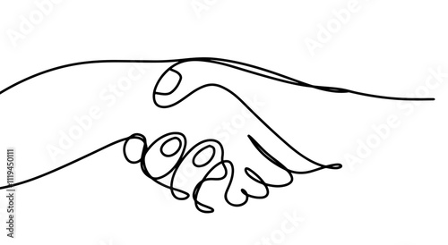 Continuous line of two businessmen shaking hands.