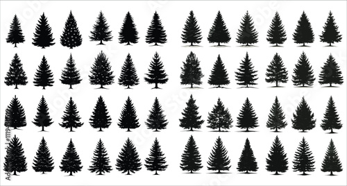 Vector Christmas tree silhouettes. Decorative Christmas tree silhouettes for holiday designs. Stylish decorative Christmas tree silhouettes. Christmas tree silhouettes with decorative elements vector