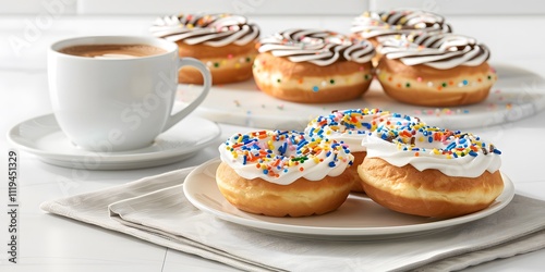 Delicious donuts and coffee a bright kitchen photography setting