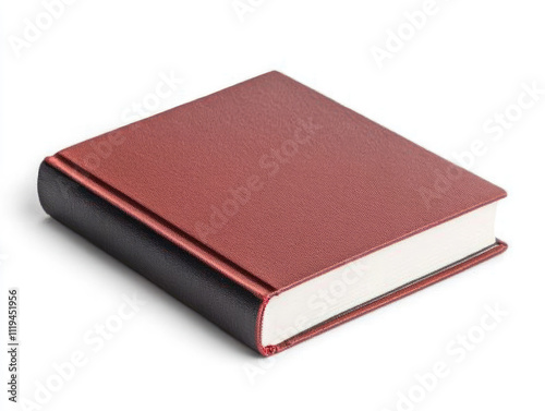 A closed, red book with a textured cover isolated on white background