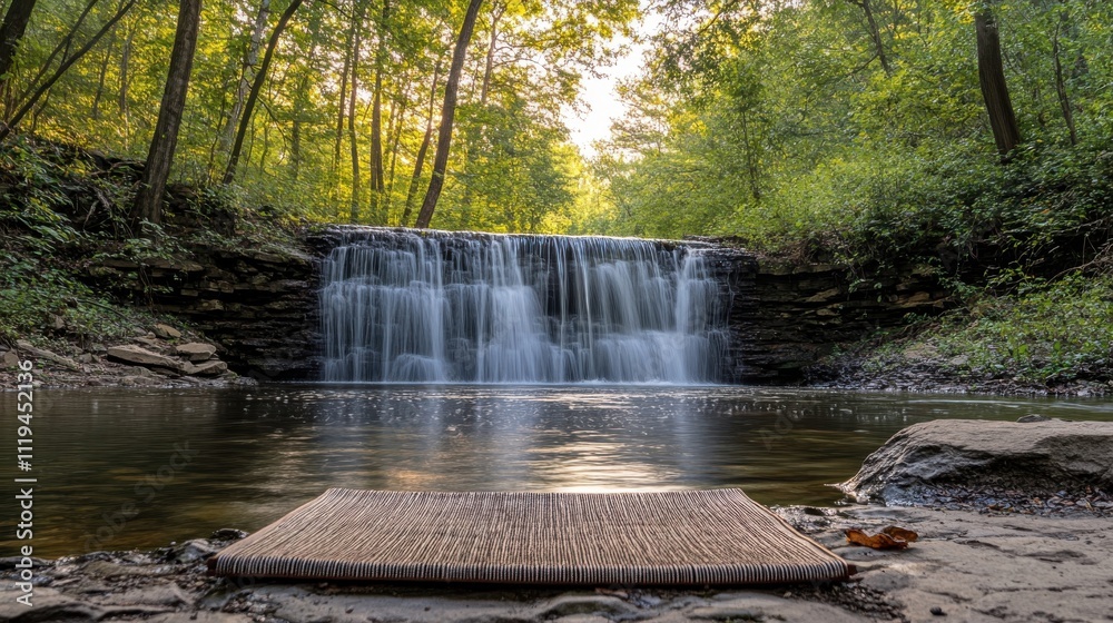 Obraz premium Relaxing waterfall scene forested area nature calm environment ground viewpoint
