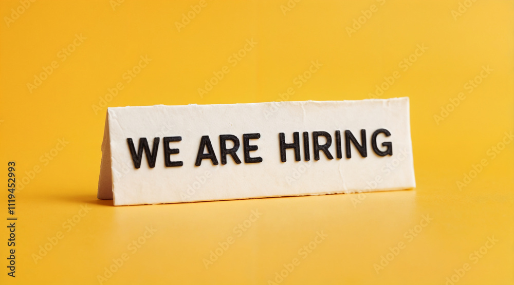 Words WE ARE HIRING on a paper with a yellow-orange background. Words WE ARE HIRING on a paper with a yellow-orange background.