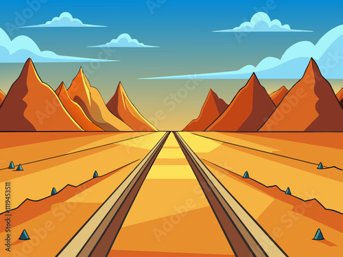 A Straight Road Through a Desert Landscape with Mountains in the Distance.