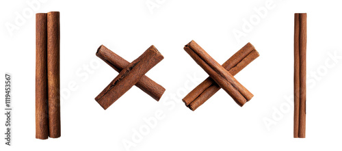 Cinnamon sticks and aromatic spices mix isolated on transparent background