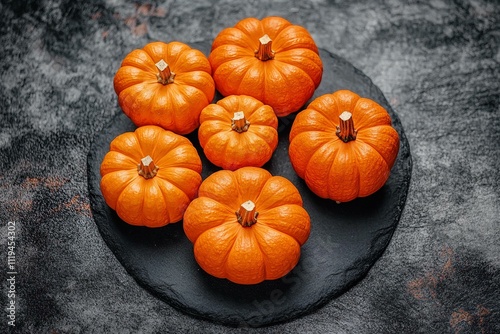 Orange Pumpkins on Dark Stone Plate