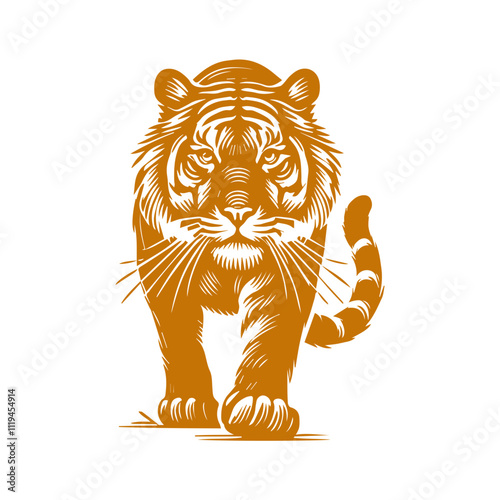  tiger walking Illustration in drawing stencil style 